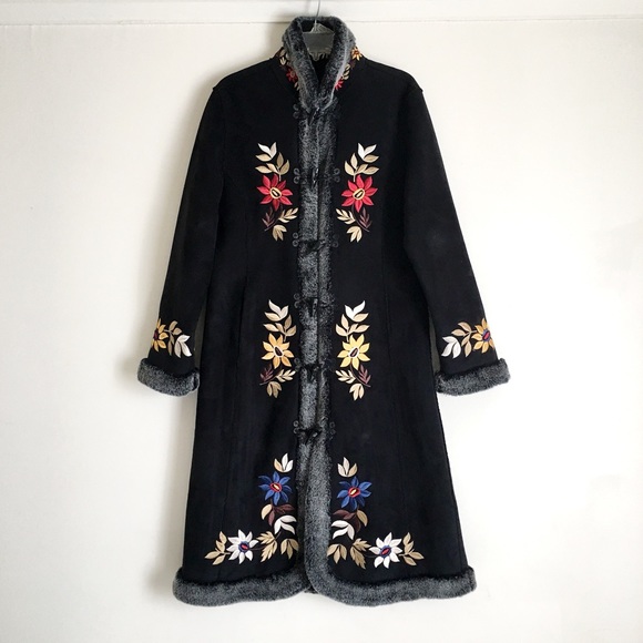 Anthropologie Jackets & Blazers - RARE Anthropologie Black Embroidered Fur Coat 2002